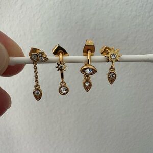 Gold Plated CZ Huggie Earring Set